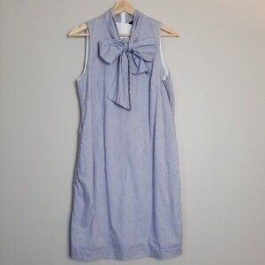 BANANA REPUBLIC | Sleeveless Bow Neck Shift Dress Stripe Blue & White 10 Petite